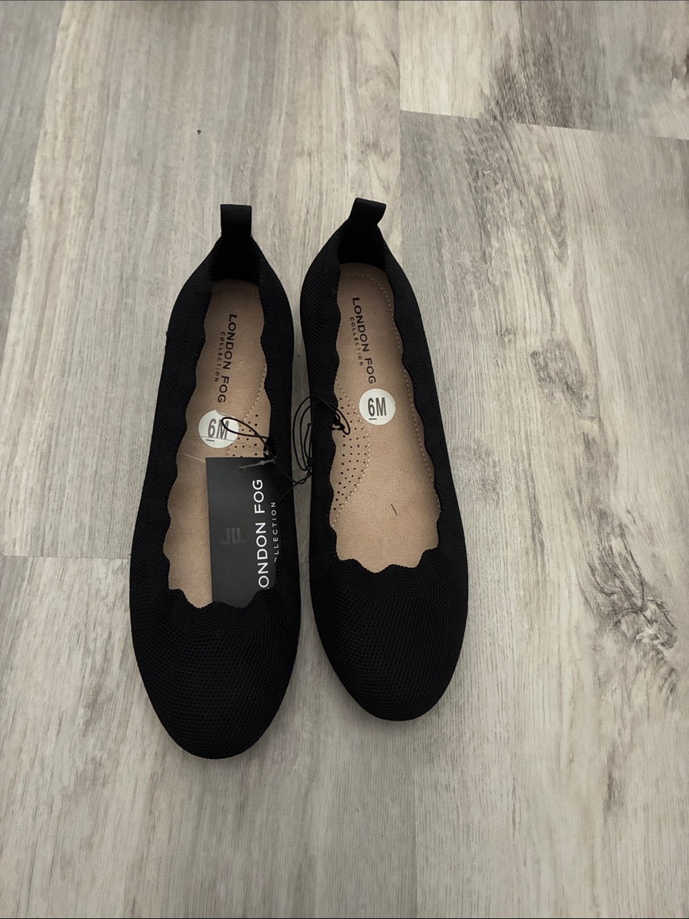 London Fog Black Knit Scalloped-Edge Slip-On Flats